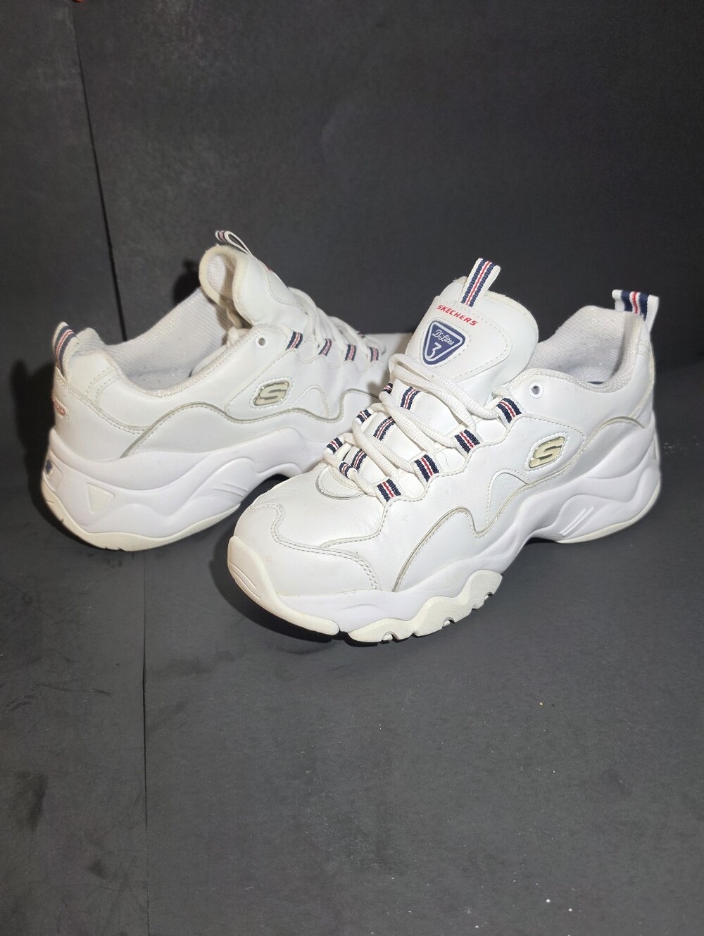 Skechers White Women's Chunky Sneakers with Navy & Red Trim
